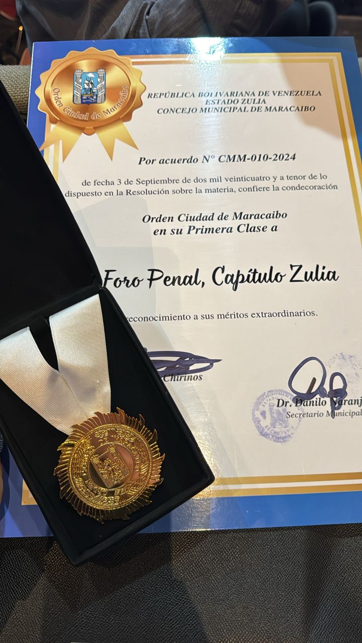 Orden Ciudad de Maracaibo en Primera Clase a Foro Penal Zulia