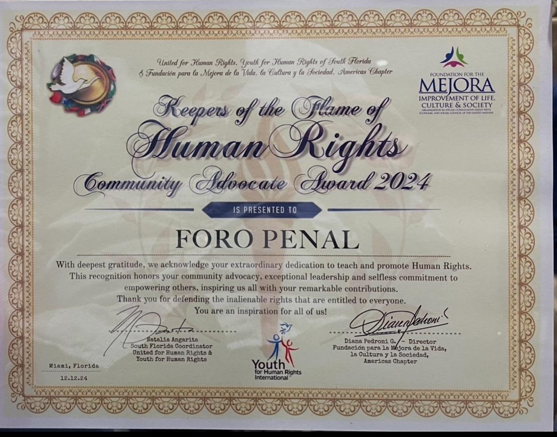 Foro Penal reconocido como defensor de la libertad en Miami