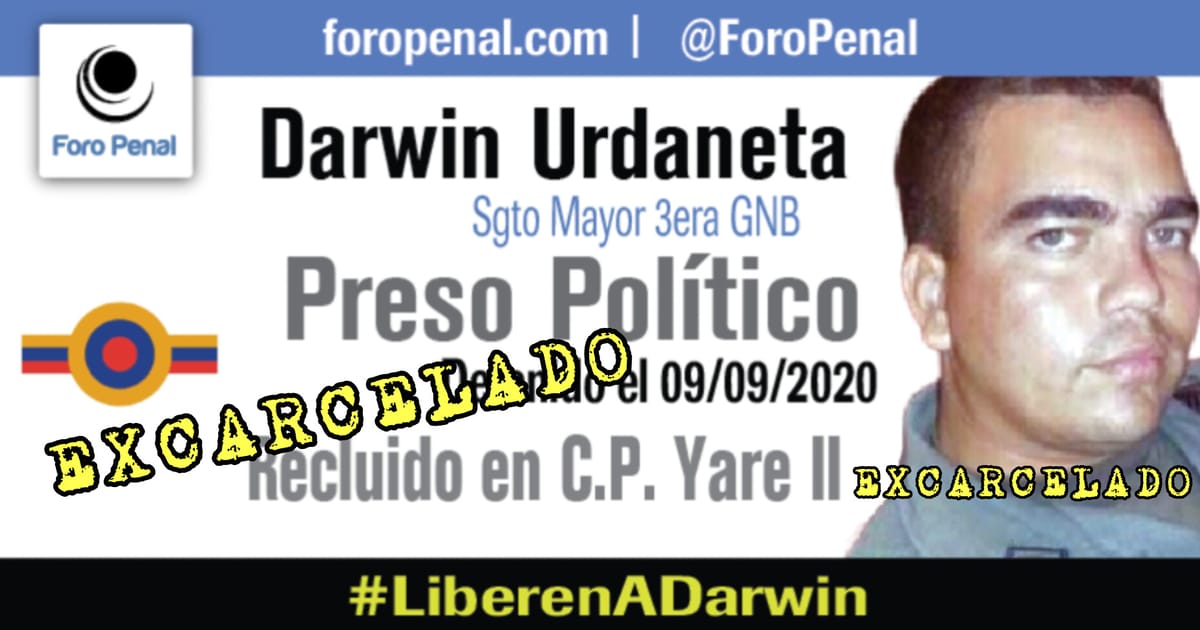 Cover image for Excarcelación de Darwin Urdaneta Pardo, Sargento Mayor GNB
